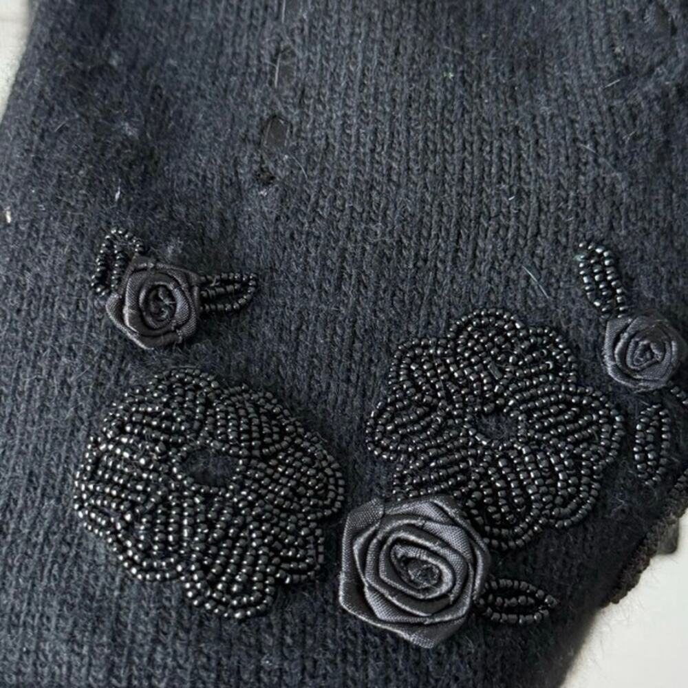 Karen Scott Vintage 90s Black Beaded Angora Blend Sweater Womens‎ Medium Cottage
